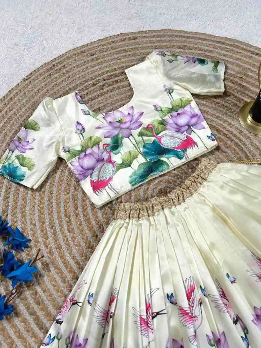 FANCY SILK PRINT WORK KID'S LEHENGA CHOLI FESTIVE WEAR WHOLESALE PRICE ETHNIC GARMENT (2)