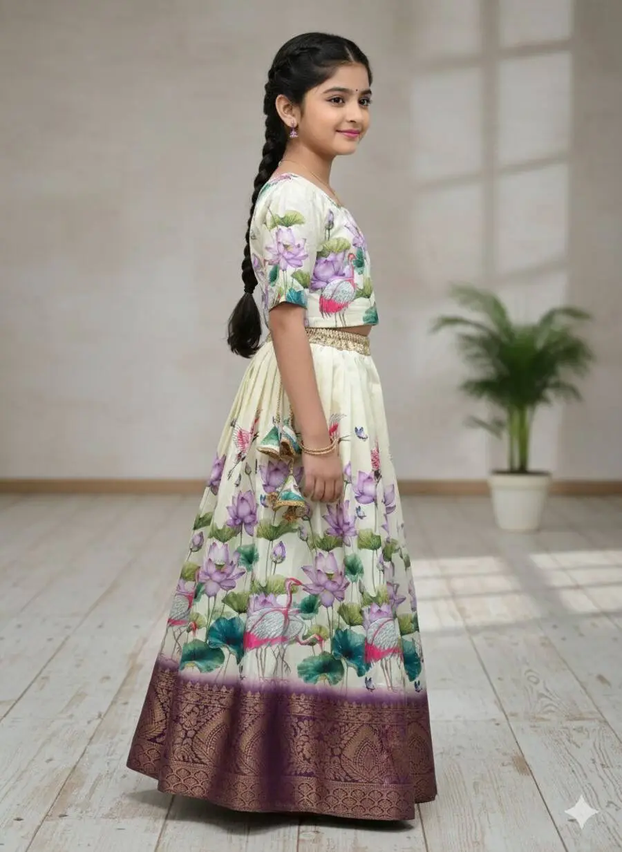 FANCY SILK PRINT WORK KID'S LEHENGA CHOLI FESTIVE WEAR WHOLESALE PRICE ETHNIC GARMENT (5)