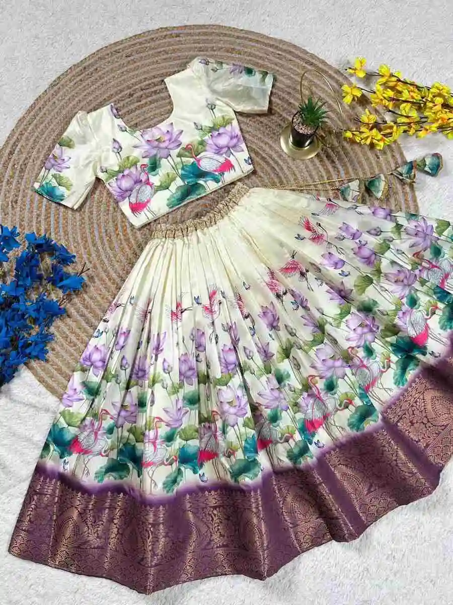 FANCY SILK PRINT WORK KID'S LEHENGA CHOLI FESTIVE WEAR WHOLESALE PRICE ETHNIC GARMENT (6)