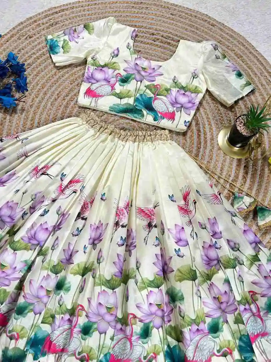 FANCY SILK PRINT WORK KID'S LEHENGA CHOLI FESTIVE WEAR WHOLESALE PRICE ETHNIC GARMENT (9)