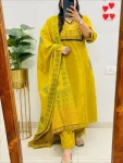 FANCY SLUB RAYON EMBROIDERY WORK TOP BOTTOM WITH DUPATTA YELLOW