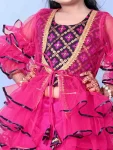 FANCY SOFT NET LEHERIYA WORK KID’S LEHENGA CHOLI WITH JACKET PARTY WEAR WHOLESALE PRICE ETHNIC GARMENT (12)