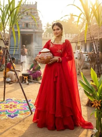 FANCY SPACE SILK SEQUENCE EMBROIDERY WORK LEHENGA BLOUSE WITH EXTRA FRILLS AND DUPATTA RED