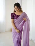 FANCY SPARKLE SILK PLAIN READY TO WEAR SAREE WITH STITCHED BLOUSE FESTIVE WEAR WHOLESALE PRICE ETHNIC GARMENT (1)