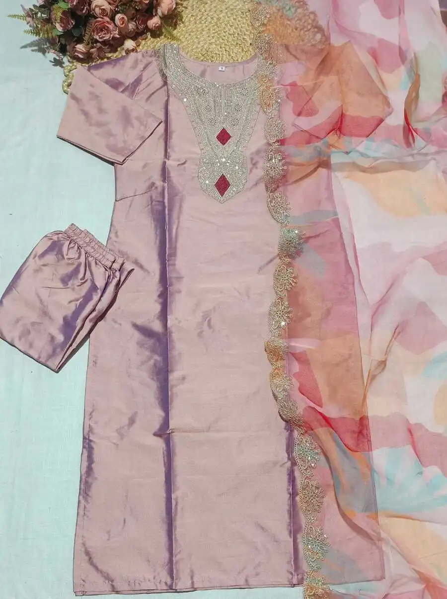 FANCY TAFETA SILK EMBROIDERY JARI WORK TOP BOTTOM WITH DUPATTA FESTIVE WEAR WHOLESALE PRICE ETHNIC GARMENT (8)