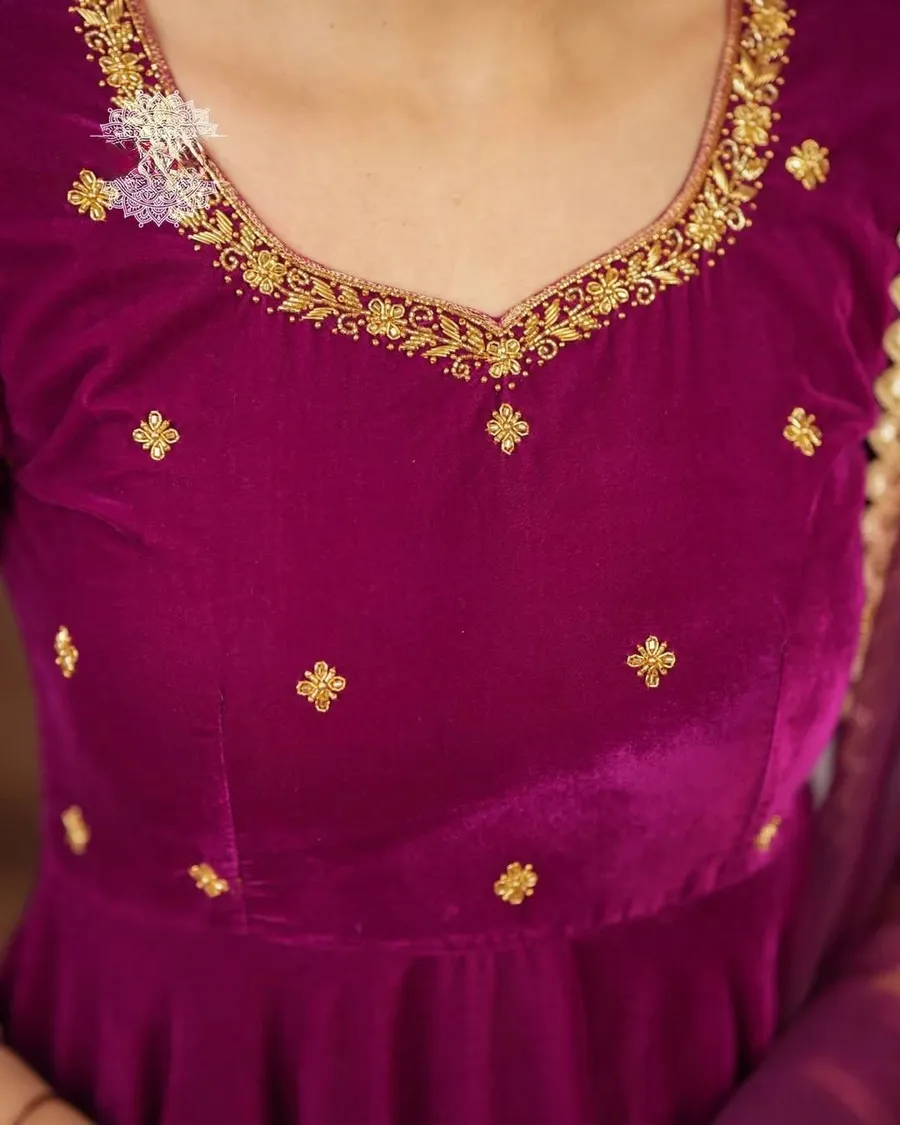 FANCY VELVET EMBROIDERY SEQUENCE WORK GOWN WITH DUPATTA FESTIVE WEAR WHOLESALE PRICE ETHNIC GARMENT (1)