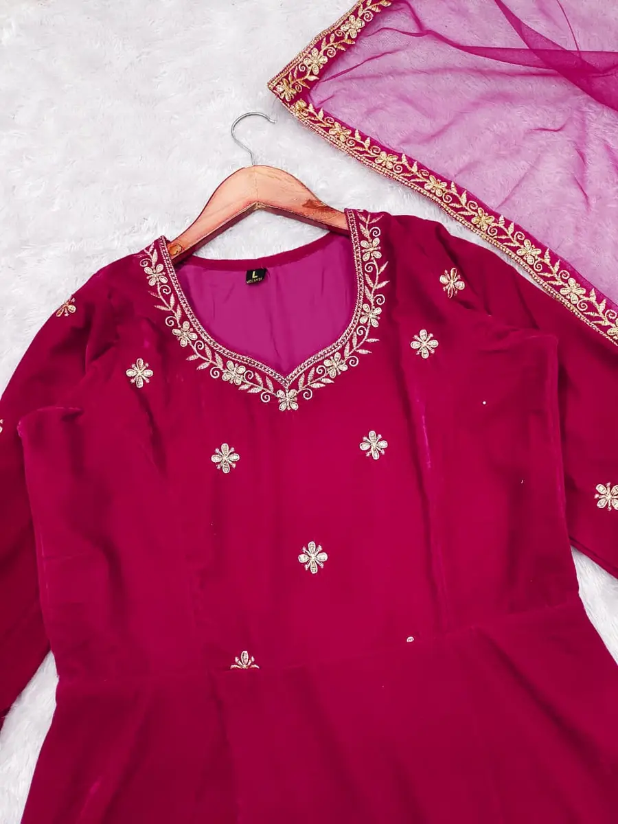 FANCY VELVET EMBROIDERY SEQUENCE WORK GOWN WITH DUPATTA FESTIVE WEAR WHOLESALE PRICE ETHNIC GARMENT (7)