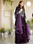 FANCY VELVET EMBROIDERY WORK TOP PALAZZO WITH DUPATTA PURPLE