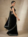 FANCY VELVET PLAIN WITH DUAL SEQUENCE ZARI THREAD EMBROIDERY WORK SAREE WITH UNSTITCHED BLOUSE PARTY WEAR WHOLESALE PRICE ETHNIC GARMENT (3)