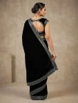 FANCY VELVET PLAIN WITH DUAL SEQUENCE ZARI THREAD EMBROIDERY WORK SAREE WITH UNSTITCHED BLOUSE PARTY WEAR WHOLESALE PRICE ETHNIC GARMENT (3)