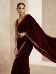 FANCY VELVET PLAIN WITH DUAL SEQUENCE ZARI THREAD EMBROIDERY WORK SAREE WITH UNSTITCHED BLOUSE PARTY WEAR WHOLESALE PRICE ETHNIC GARMENT (3)