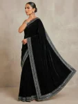 FANCY VELVET PLAIN WITH DUAL SEQUENCE ZARI THREAD EMBROIDERY WORK SAREE WITH UNSTITCHED BLOUSE PARTY WEAR WHOLESALE PRICE ETHNIC GARMENT (3)