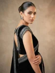 FANCY VELVET PLAIN WITH DUAL SEQUENCE ZARI THREAD EMBROIDERY WORK SAREE WITH UNSTITCHED BLOUSE PARTY WEAR WHOLESALE PRICE ETHNIC GARMENT (3)