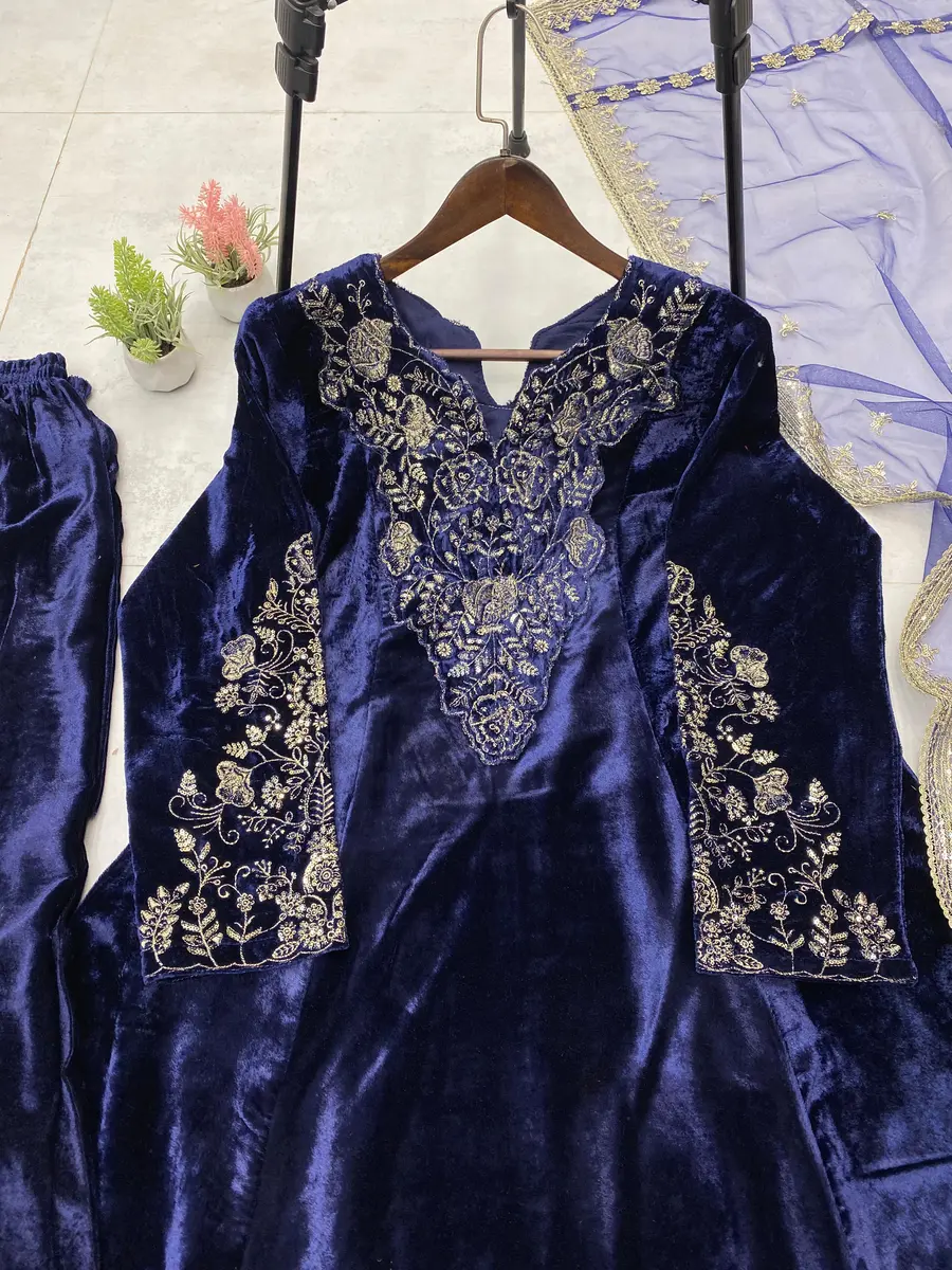FANCY VELVET SEQUENCE EMBROIDERY WORK TOP PALAZZO WITH DUPATTA FESTIVE WEAR WHOLESALE PRICE ETHNIC GARMENT (12)