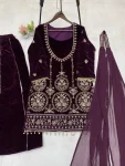 FANCY VELVET SEQUENCE EMBROIDERY WORK TOP PALAZZO WITH DUPATTA WEDDING WEAR WHOLESALE PRICE ETHNIC GARMENT (5)
