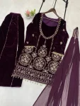 FANCY VELVET SEQUENCE EMBROIDERY WORK TOP PALAZZO WITH DUPATTA WEDDING WEAR WHOLESALE PRICE ETHNIC GARMENT (5)