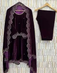 FANCY VELVET ZARKHAN AND EMBROIDERY SEQUENCE WORK TOP BOTTOM WITH DUPATTA FESTIVE WEAR WHOLESALE PRICE ETHNIC GARMENT (6)