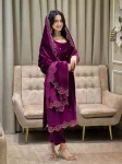 FANCY VELVET ZARKHAN AND EMBROIDERY SEQUENCE WORK TOP BOTTOM WITH DUPATTA PURPLE
