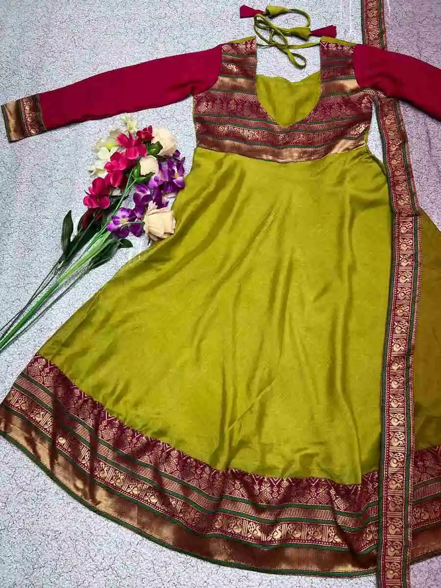 FANCY VICHITRA SILK JACQUARD WEAVING LACE WORK ANARKALI WITH DUPATTA FESTIVE WEAR WHOLESALE PRICE ETHNIC GARMENT (4)