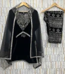 FANCY VISCOSE VELVET EMBROIDERY SEQUENCE WORK TOP BOTTOM WITH DUPATTA FESTIVE WEAR WHOLESALE PRICE ETHNIC GARMENT (4)