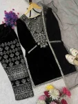 FANCY VISCOSE VELVET EMBROIDERY SEQUENCE WORK TOP BOTTOM WITH DUPATTA FESTIVE WEAR WHOLESALE PRICE ETHNIC GARMENT (4)