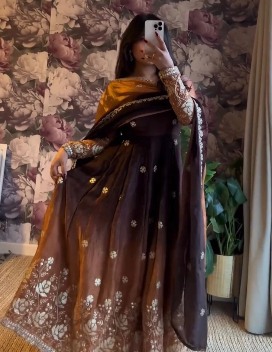 FASHIONABLE CHINON SILK THREAD WITH SEQUNCE WORK GOWN BOTTOM WITH DUPATTA FESTIVE WEAR WHOLESALE PRICE ETHNIC GARMENT (11)