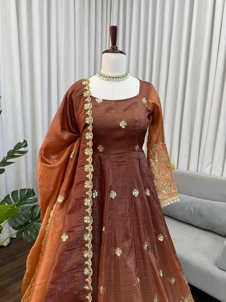 FASHIONABLE CHINON SILK THREAD WITH SEQUNCE WORK GOWN BOTTOM WITH DUPATTA FESTIVE WEAR WHOLESALE PRICE ETHNIC GARMENT (13)