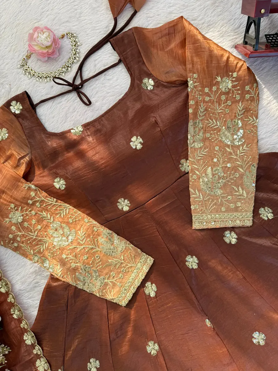 FASHIONABLE CHINON SILK THREAD WITH SEQUNCE WORK GOWN BOTTOM WITH DUPATTA FESTIVE WEAR WHOLESALE PRICE ETHNIC GARMENT (16)