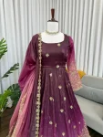 FASHIONABLE CHINON SILK THREAD WITH SEQUNCE WORK GOWN BOTTOM WITH DUPATTA FESTIVE WEAR WHOLESALE PRICE ETHNIC GARMENT (4)