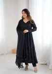FASHIONABLE GEORGETTE LUKHNOWI SEQUENCE WORK ANARKALI GOWN BOTTOM WITH DUPATTA BLACK