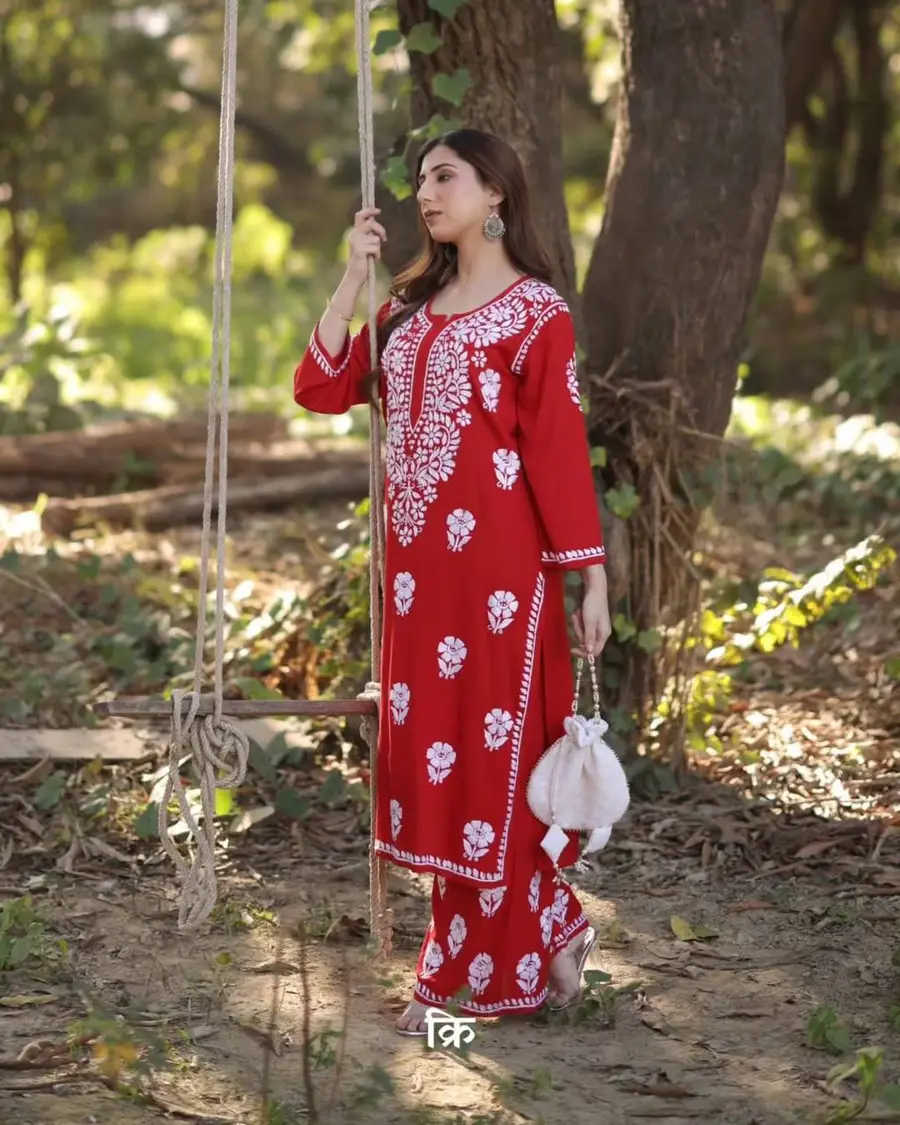 GOURGEOUS RAYON EMBROIDERY WORK KURTI PALAZZO SET OFFICE WEAR WHOLESALE PRICE ETHNIC GARMENT (2)