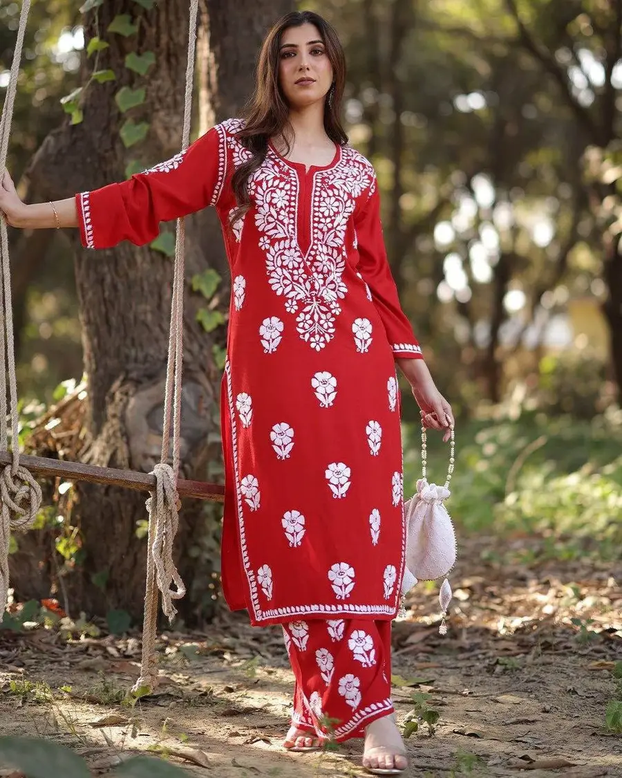 GOURGEOUS RAYON EMBROIDERY WORK KURTI PALAZZO SET OFFICE WEAR WHOLESALE PRICE ETHNIC GARMENT (4)