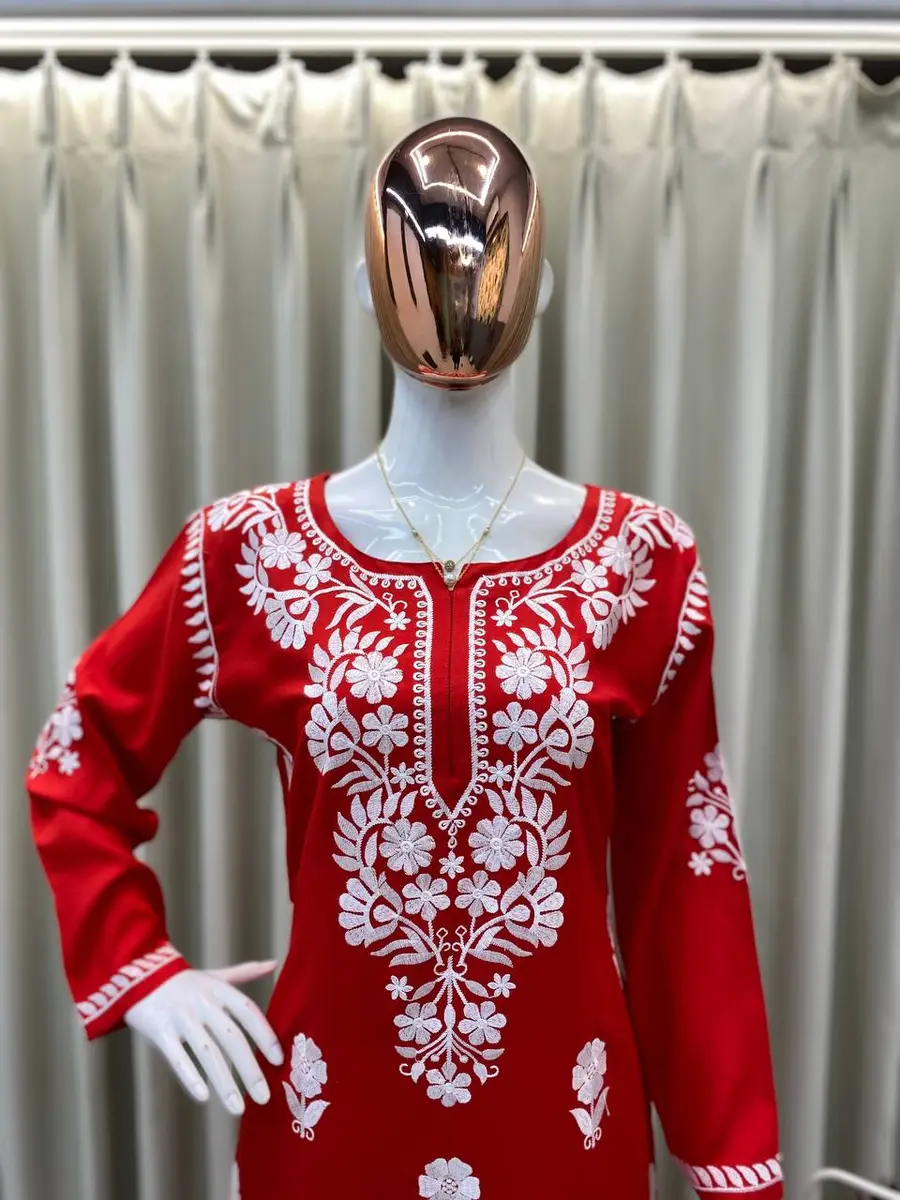 GOURGEOUS RAYON EMBROIDERY WORK KURTI PALAZZO SET OFFICE WEAR WHOLESALE PRICE ETHNIC GARMENT (5)