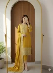 LATEST CHINON SILK SEQUENCE EMBROIDERY WORK TOP BOTTOM WITH DUPATTA YELLOW
