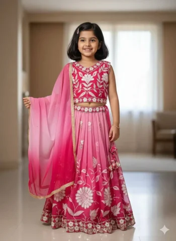 LATEST GEORGETTE EMBROIDERY SEQUENCE WORK KID'S LEHENGA CHOLI WITH DUPATTA PINK