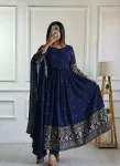 LATEST VICHITRA SILK EMBROIDERY SEQUENCE WORK GOWN BOTTOM WITH DUPATTA NAVY BLUE