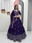 LATEST VICHITRA SILK EMBROIDERY THREAD & PIPE VAL WORK LEHENGA CHOLI WITH DUPATTA PURPLE