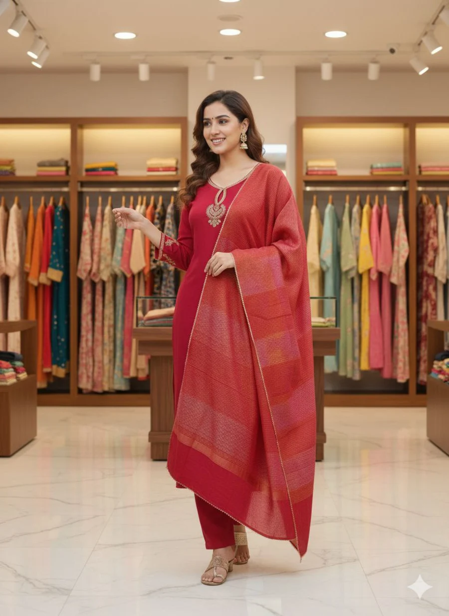 MODERN CHANDERI SEQUENCE CODING EMBROIDERY WORK TOP BOTTOM WITH DUPATTA FESTIVE WEAR WHOLESALE PRICE ETHNIC GARMENT (3)