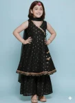MODERN CHANDERI SILK PRINTED WORK TOP SHARARA WITH DUPATTA BLACK
