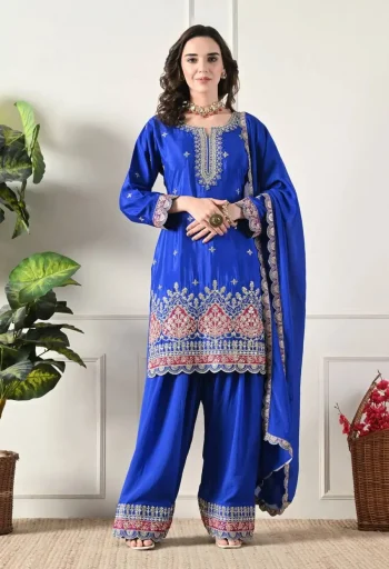 MODERN CHINON CODING DORI SEQUENCE WORK TOP PATIYALA WITH DUPATTA BLUE