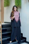 MODERN CHINON CORDED EMBROIDERY, MOTI WORK & LATKAN WORK TOP WITH DRAPE SKIRT BLACK