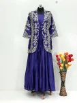 MODERN CHINON EMBROIDERY SEQUENCE WORK GOWN WITH KOTI PURPLE