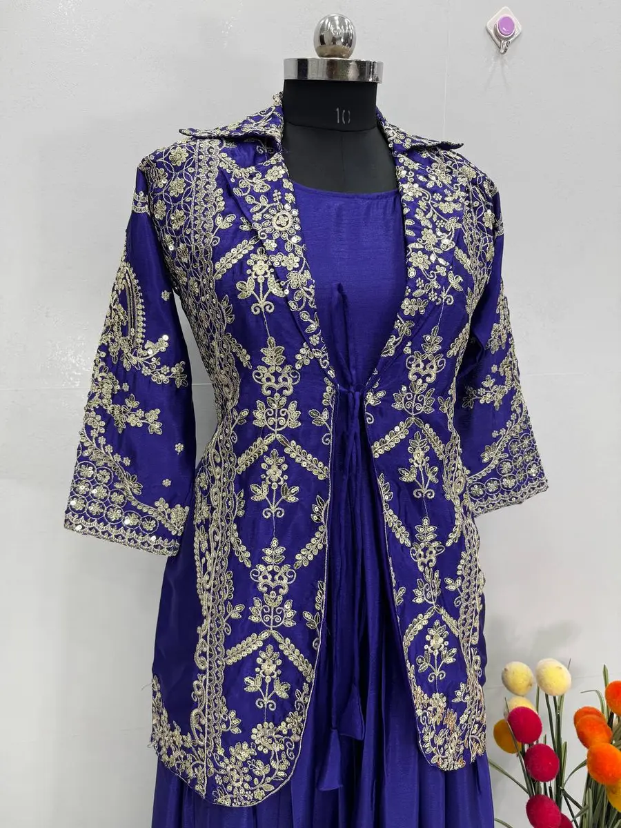 MODERN CHINON EMBROIDERY SEQUENCE WORK GOWN WITH KOTI PARTY WEAR WHOLESALE PRICE ETHNIC GARMENT (6)