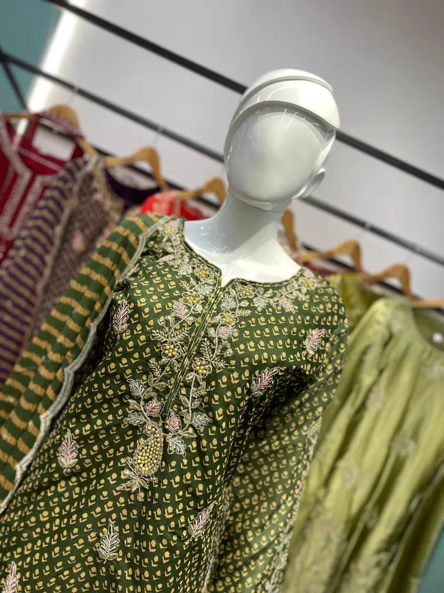 MODERN CHINON PRINT WITH EMBROIDERY AND DIAMOND WORK TOP SHARARA WITH DUPATTA FESTIVE WEAR WHOLESALE PRICE ETHNIC GARMENT (9)