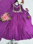 MODERN CHINON SILK EMBROIDERY CODING & SEQUENCE WORK WITH REAL MIRROR WORK GOWN WITH DUPATTA PURPLE