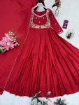 MODERN CHINON SILK EMBROIDERY CODING & SEQUENCE WORK WITH REAL MIRROR WORK GOWN WITH DUPATTA FESTIVE WEAR WHOLESALE PRICE ETHNIC GARMENT (1)