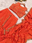 MODERN CHINON SILK MULTI THREAD EMBROIDERY SEQUENCE WORK LEHENGA SAREE WITH STITCHED BLOUSE PARTY WEAR WHOLESALE PRICE ETHNIC GARMENT (5)