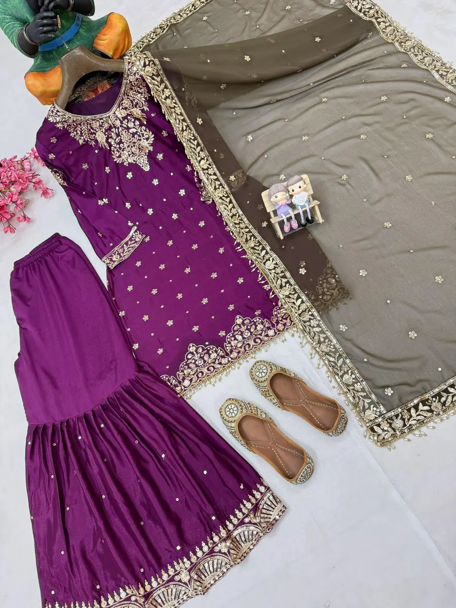 MODERN CHINON SILK SEQUENCE & ZARI EMBROIDERY WITH HANDWORK LACE BORDER WORK TOP SHARARA WITH DUPATTA FESTIVE WEAR WHOLESALE PRICE ETHNIC GARMENT (15).webp