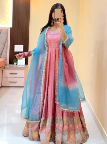 MODERN CHINON THREAD WITH SEQUENCE WORK GOWN BOTTOM WITH DUPATTA BABY PINK