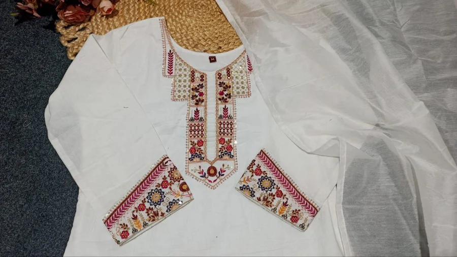 MODERN COTTON SEQUENCE EMBROIDERY WORK TOP BOTTOM WITH DUPATTA FESTIVE WEAR WHOLESALE PRICE ETHNIC GARMENT (4)